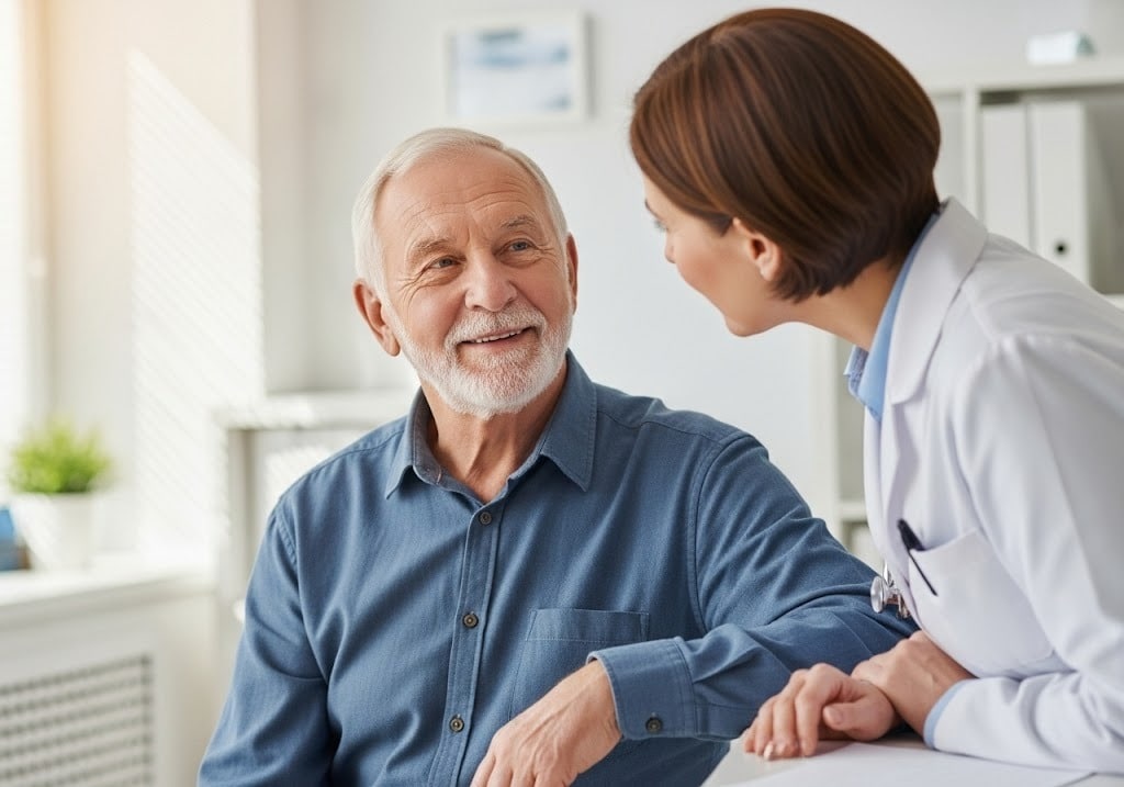 Veteran receiving care from a doctor in a clinic setting, representing how DPC helps veterans access affordable, relationship-based medical services.
