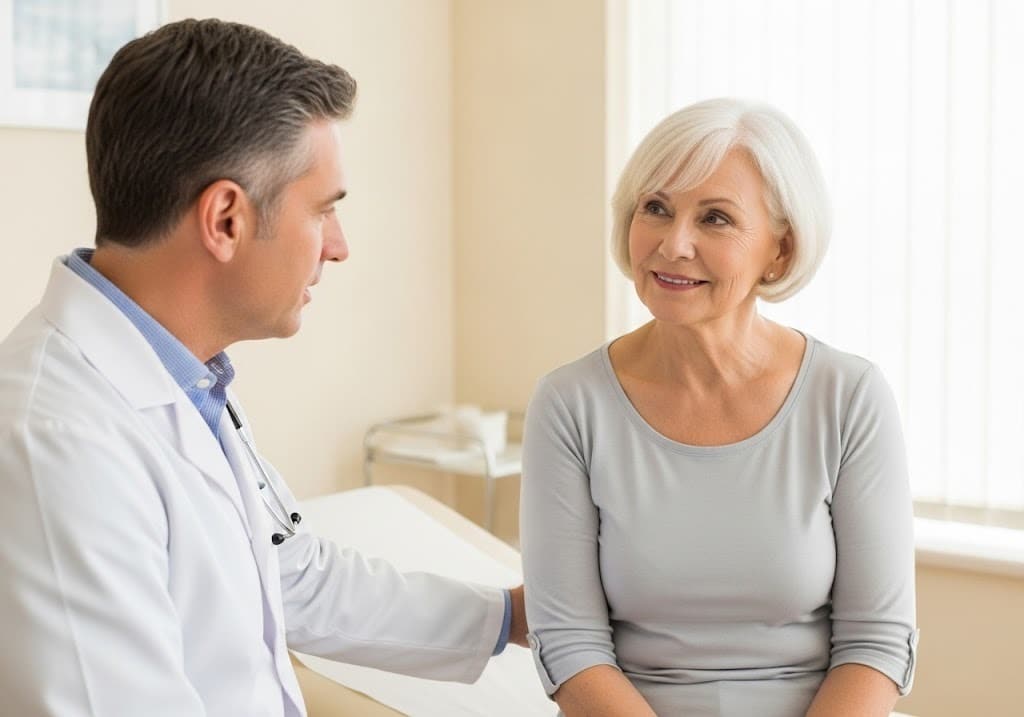 elderly woman consulting a doctor in a clinic