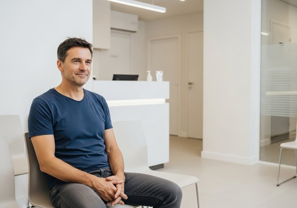 man looking relaxed in DPC clinic waiting room