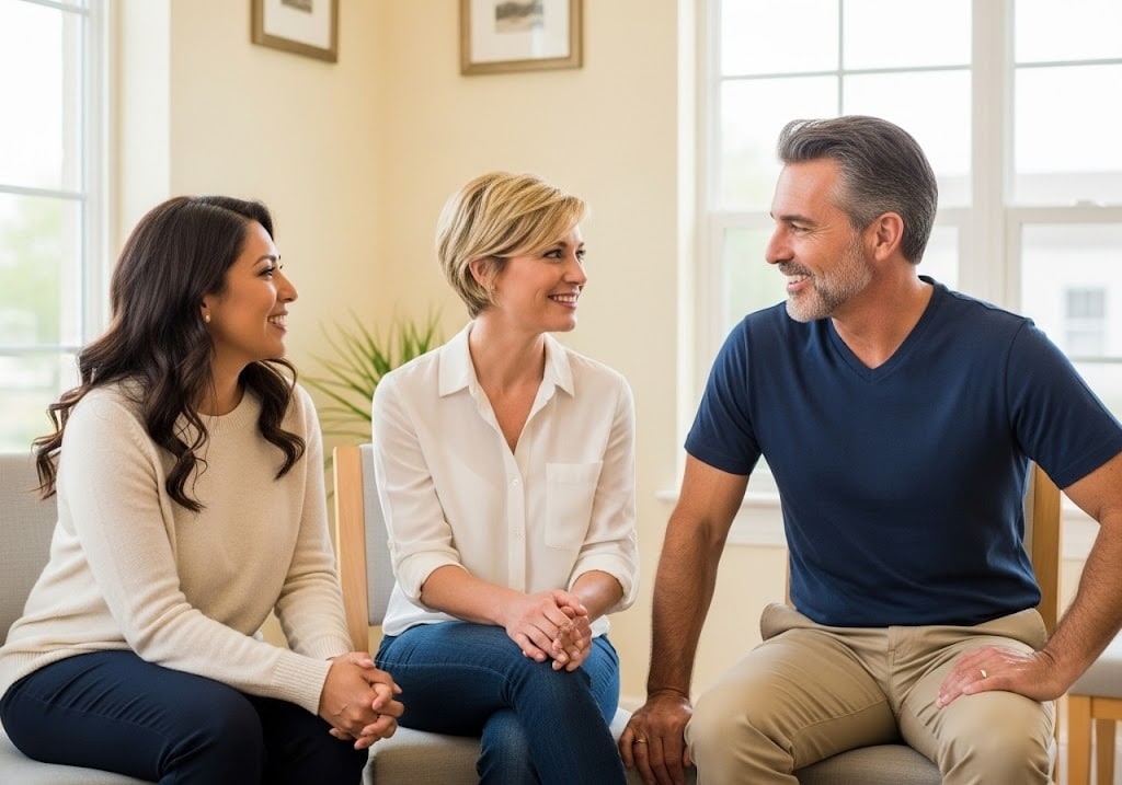 patients at a waiting room, looking relaxed - patient experiences with direct primary care