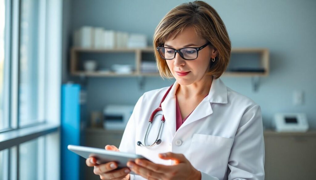 doctor looking at document