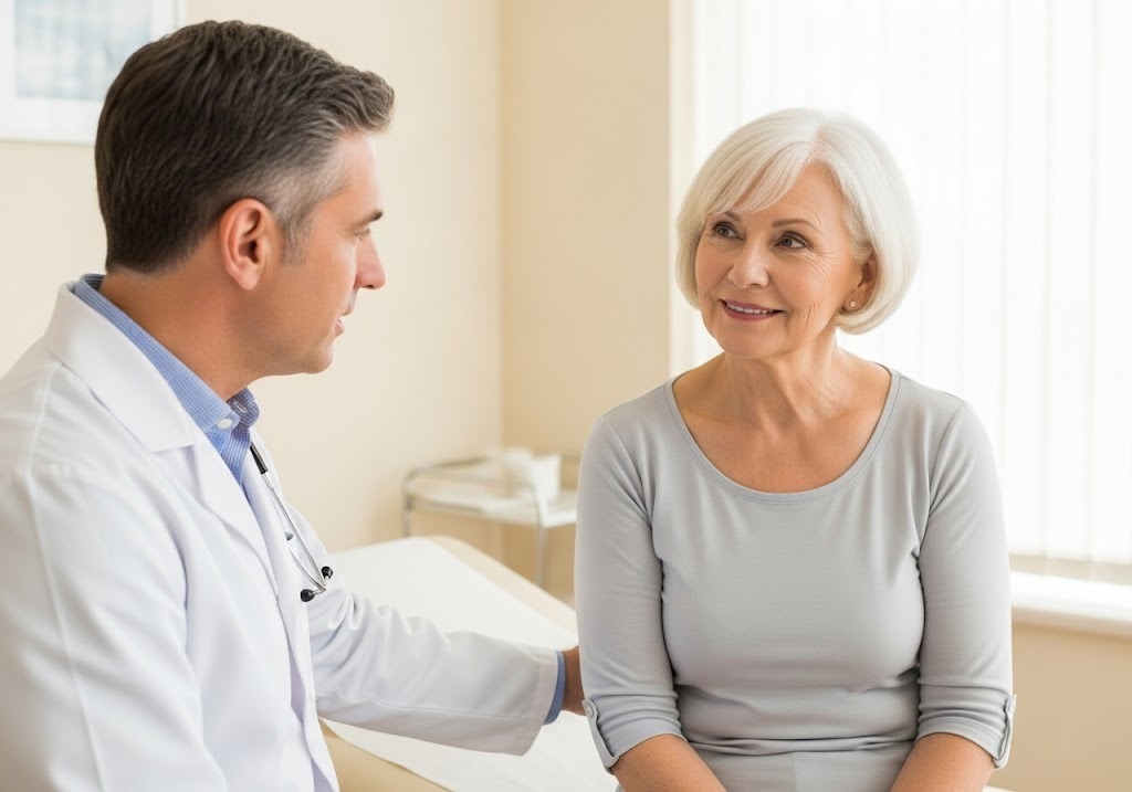 Physician providing one-on-one care during a consultation, explaining how to switch from insurance to DPC for more personalized treatment.