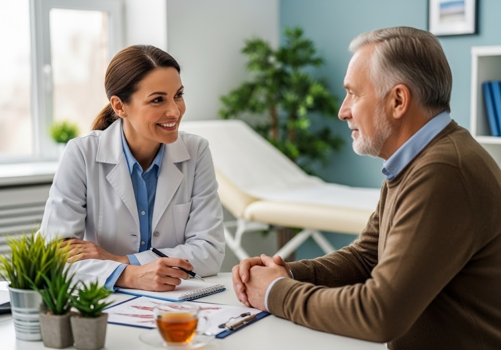 Patient meeting with doctor in a clinic, illustrating how DPC clinics personalize patient care with tailored health plans and attentive communication.