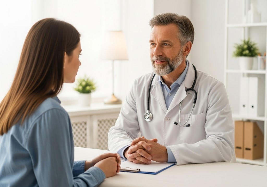 Doctor with patient in clinic, highlighting how DPC clinics personalize patient care.