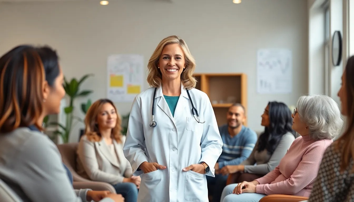 Primary care doctor meeting with various patients in a clinic setting, showing how to switch from insurance to DPC for personalized healthcare.