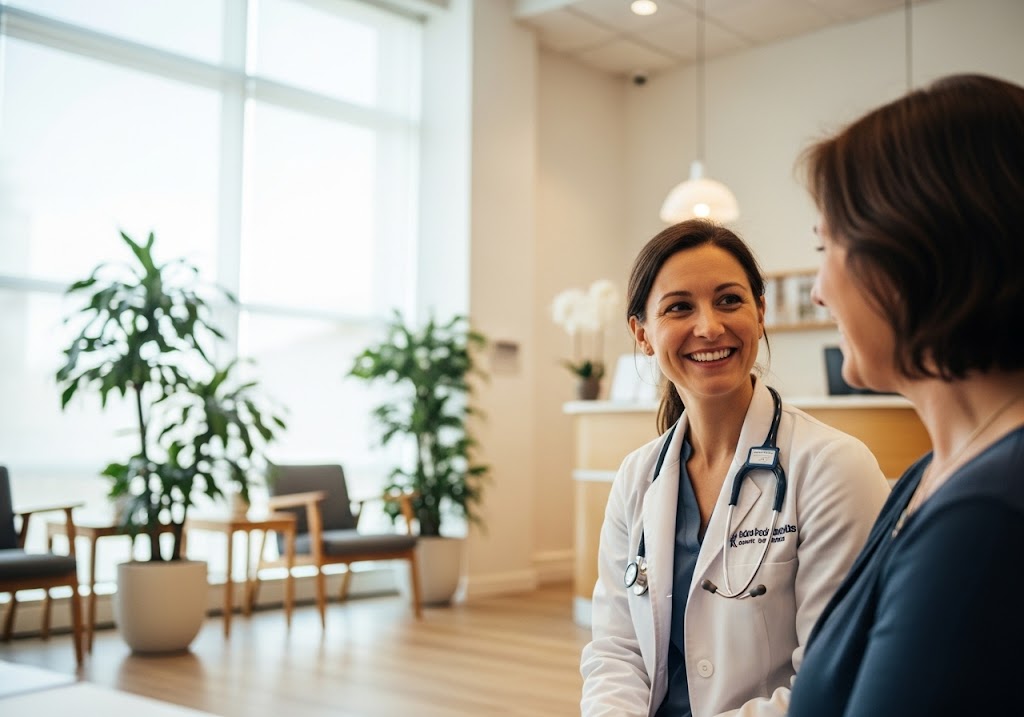 doctor and patient in clinic, representing DPC as option for uninsured