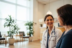 doctor and patient in clinic, representing DPC as option for uninsured
